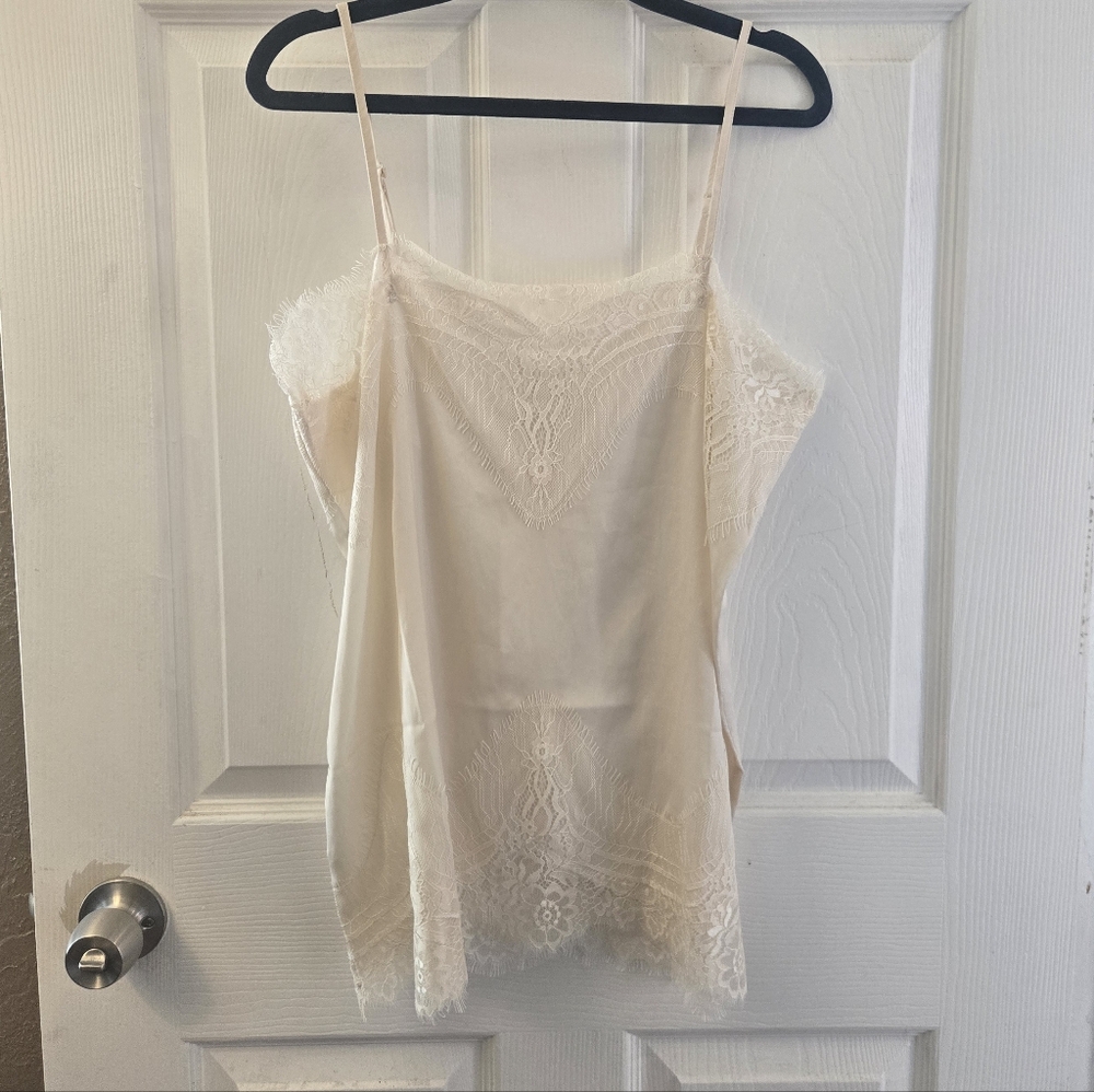 Lace Trim Satin Camisole - Cream
